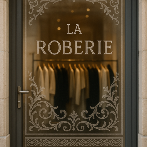 Gravure sur porte de magasin